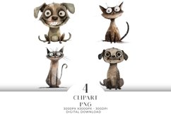 Funny Pets Clipart Watercolor PNG Product Image 1