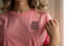 Women Pink T-Shirt Mockup PSD JPG Product Image 1