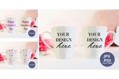Two Latte Mugs Mockup Valentine's Day PSD & JPG Full Wrap Product Image 1