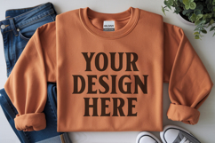 Orange Gildan 18000 Folded Flat Lay Mockups Product Image 1