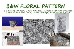 B&amp;W floral seamless pattern 2, digital paper Product Image 1