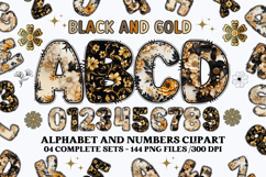 Black and Gold Alphabet png clipart, gold letters doodle Product Image 1