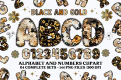Black and Gold Alphabet png clipart, gold letters doodle Product Image 1