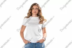 Woman wearing white t-shirt Blank t-shirt template mockup Product Image 2