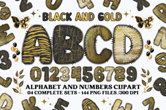 Black and Gold Alphabet png clipart, gold letters doodle Product Image 1