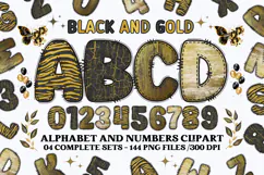 Black and Gold Alphabet png clipart, gold letters doodle Product Image 1