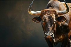 Powerful bull standing proudly with large horns on a moody b Product Image 1