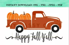 Happy Fall Y'all Pumpkin Farm Red Truck SVG Design Product Image 1
