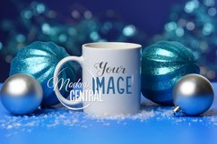 Blue Christmas Coffee Glass Mug Mock Up, JPG Cup Mockup Product Image 1