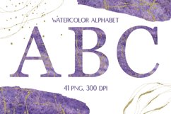 Sublimation Watercolor Purple Alphabet Gold Glitter Clipart Product Image 1