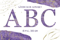 Sublimation Watercolor Purple Alphabet Gold Glitter Clipart Product Image 1