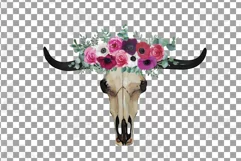 Watercolor floral anemone and roses longhorn bull skull Product Image 2