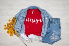 Bella Canvas 3001 Red T-shirt Mockup for Fall Product Image 1