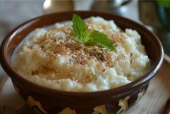 Creamy rice pudding in terracotta bowl Product Image 1