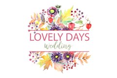 LOGO with asters, maple leaves and physalis Watercolor png Product Image 2