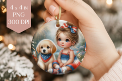 4th of July Girl &amp; Puppy Ornament PNG Product Image 1