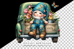 Adorable Gnome on Vintage Truck with Flowers Clipart PNG Product Image 2