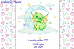 Dragon Clipart PNG. seamless pattern JPG. Watercolour animal Product Image 1