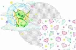 Dragon Clipart PNG. seamless pattern JPG. Watercolour animal Product Image 3