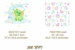 Dragon Clipart PNG. seamless pattern JPG. Watercolour animal Product Image 4