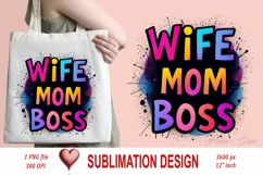 WIFE MOM BOSS clipart | Mothers day Sublimation design png Product Image 1