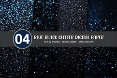 Blue Black Glitter Digital Paper Product Image 1