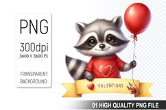 Cute Raccoon Clipart PNG, Valentine&#039;s Day Animal PNG File Product Image 1
