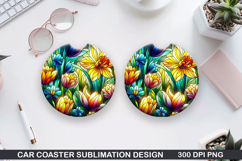 Flower Car coaster sublimation, Summer Coaster PNG Design Product Image 1