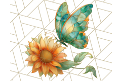 Stained Glass Butterfly and Sunflower PNG Clipart Product Image 3