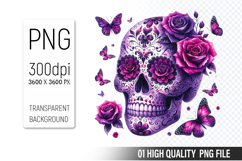 Sugar Skull Clipart PNG, Sublimation Skull Flowers Product Image 1