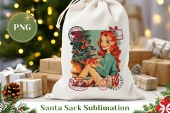 Retro Christmas Girl Santa Sack, Retro Christmas Tree PNG Product Image 1