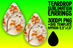 Bright Teardrop Earrings Template Art , 3D Flower Product Image 1