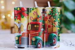 Merry Christmas Truck Tumbler Wrap | Christmas Wrap Product Image 1