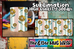 Amazing vibes sublimation 11oz 15oz mug wrap, Gold Flower Product Image 1