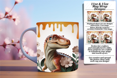 Charming 15oz Mug Wrap Png Artwork , Cute Dino Product Image 1