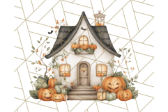 Watercolor Halloween Cottage Clipart, Ghosts &amp; Pumpkins Png Product Image 3