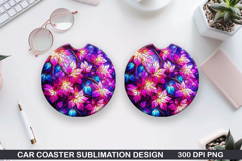 Flower Car Coaster Sublimation| Summer Coaster PNG Design Product Image 1