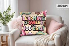 100 days of school Pillow Design, Teacher PNG Sublimation Product Image 1
