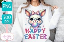 Happy Easter sublimation PNG, Cute Easter bunny bubble gum Product Image 3
