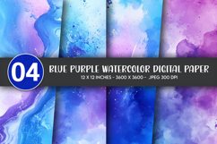 Blue Purple Watercolor Digital Paper Product Image 1