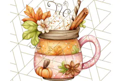 Fall Drink Clipart PNG, Cozy Autumn Cocoa and Latte Art Product Image 3