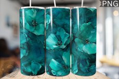 Teal Alcohol Ink Flower Tumbler Wrap -High Quality 300 Dpi Product Image 1