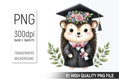 Hedgehog Clipart PNG, Watercolor Graduation Animals Clipart Product Image 1