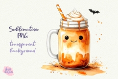 Iced Coffee PNG Halloween Ghost Cafe Clipart Sublimation Product Image 1