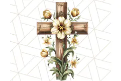 Faith Cross PNG with Flowers, Watercolor Religious Art Print Product Image 3