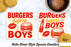 Retro Diner Style square coasters. Sublimation PNG. Product Image 1