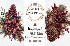Watercolor Whimsical Red and Gold Pinecones Clipart Product Image 5