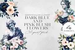 Dark Blue &amp; Blush Pink Flowers Clipart PNG. Product Image 1