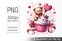 Cupcake With Bear, Valentine&#039;s Digital Clipart PNG File Product Image 1