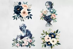 Dark Blue & Blush Pink Flowers Clipart PNG. Product Image 3